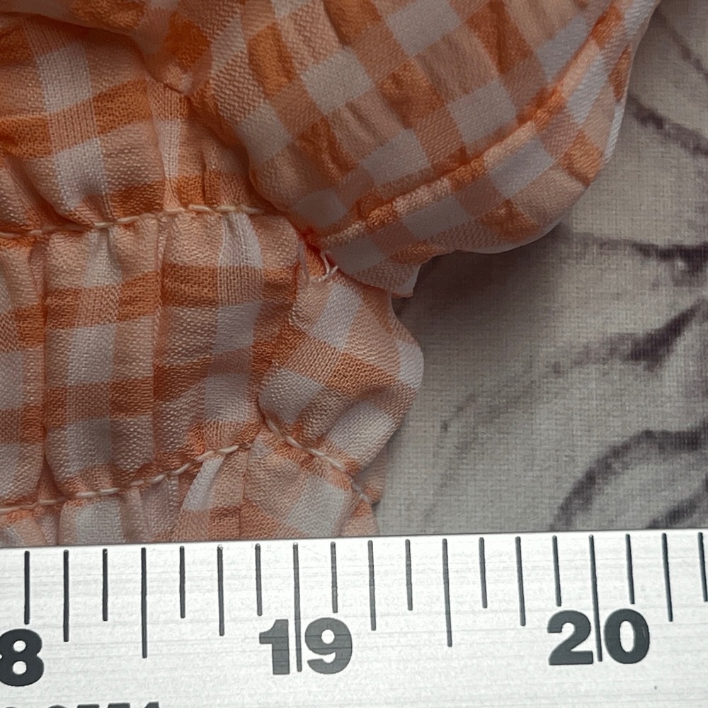 Zac & Rachel Blouse Womens 1X Orange Gingham Smocked Peplum Top Short Sleeve - Picture 4 of 9